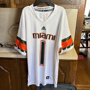 adidas White Miami Hurricane’s Football Jersey with Orange & Green Accents